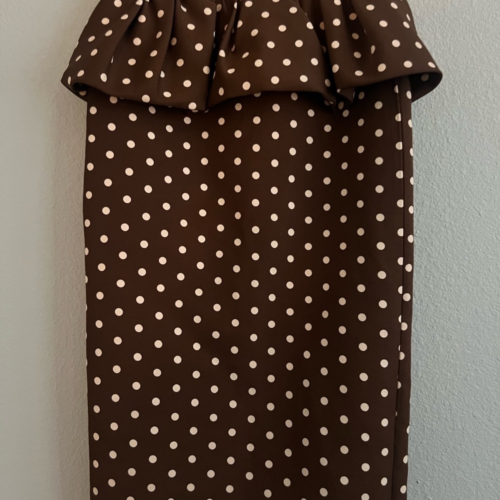 Zara Ruffled Brown and White Midi Pencil Skirt Size S